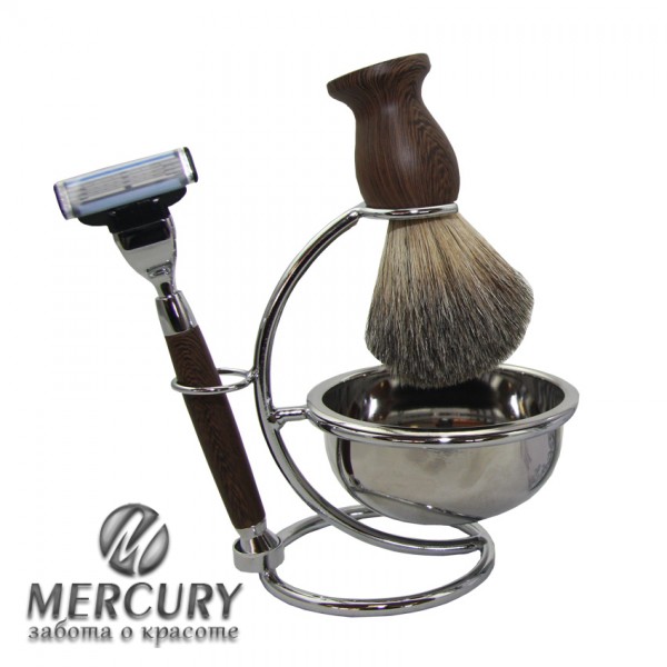 Набор для бритья, нержавеющая сталь, бук, натуральный барсучий ворс 1