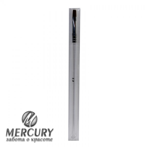 Кисть для геля "прямая" с прозрачной ручкой №8