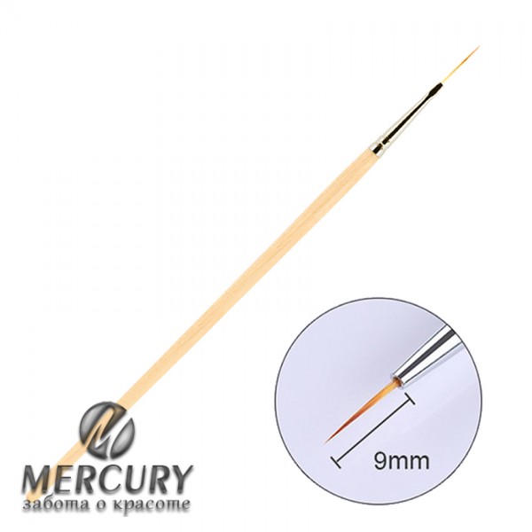 Тонкая кисть для ногтевого дизайна, волосок, 9мм