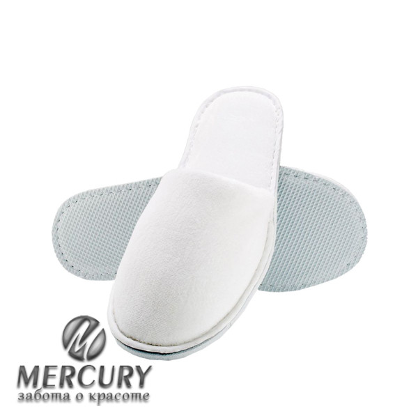 Тапочки махровые подошва 3 мм, Белые с Закрытым мысом