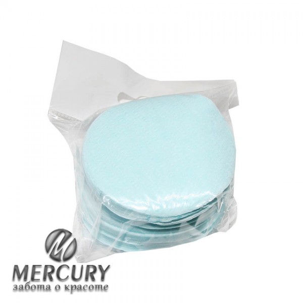 Салфетка 7х7 см БЕЗВОРСОВАЯ круглая впитывающая, (голубая, белая) 100 шт.